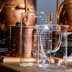 Measuring jugs and copper stills for the Gin School Experience at York Distillery
