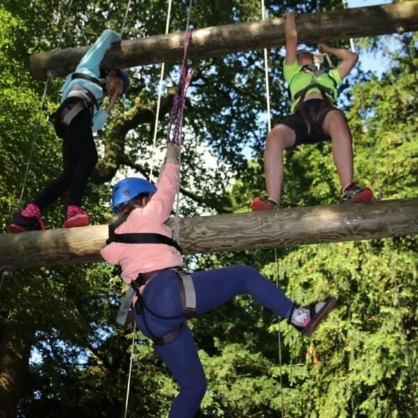 HIGH ROPES COURSE TREE TOP ADVENTURE AT RIPLEY CASTLE NEAR HARROGATE