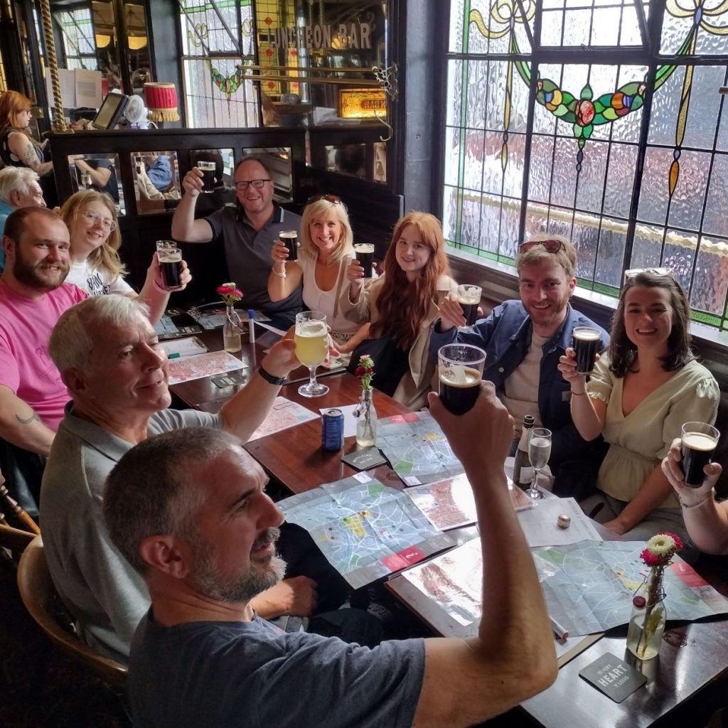 Family party enjoying drinks