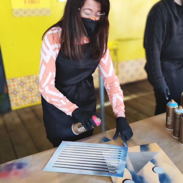 Sally from Challenge 52 on a spray painting experience