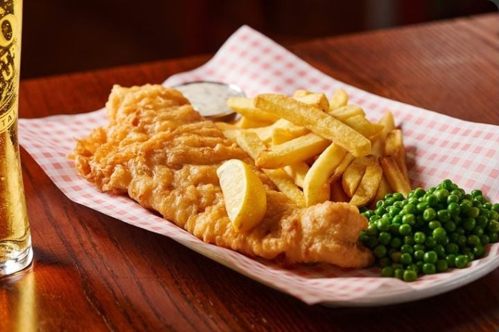 fish and chip feast with wine or beer for two