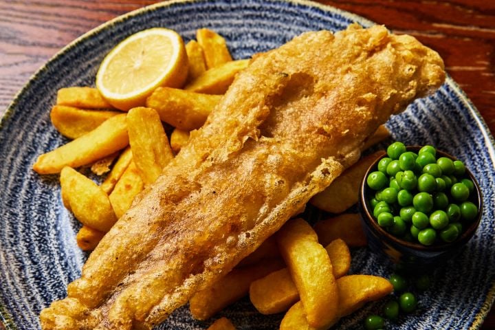 fish and chip feast with wine or beer for two