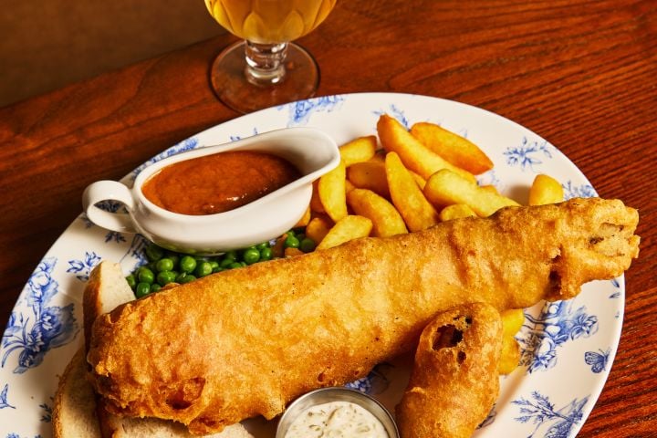 fish and chip feast with wine or beer for two